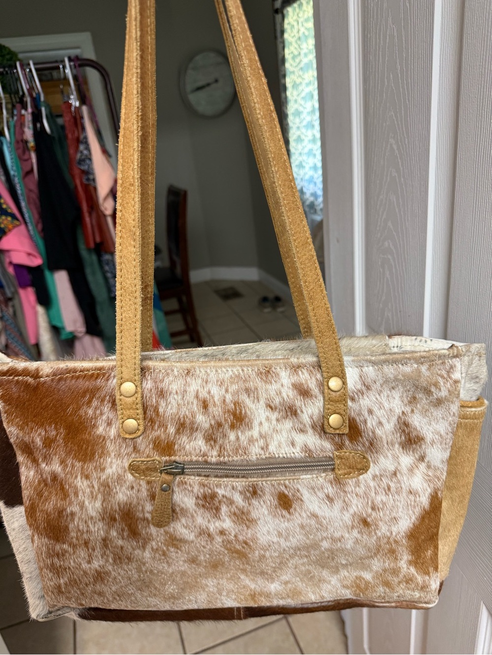 Myra Cowhide Leather Tote Bag in Brown and Tan - Picture 7 of 8